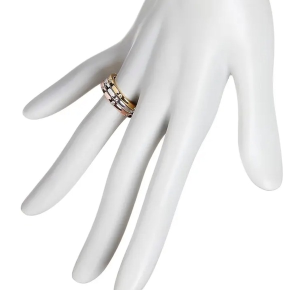 14K GOLD SWAROVSKI Chrystal Studded Band Set Of 3 NWT - Picture 3 of 4